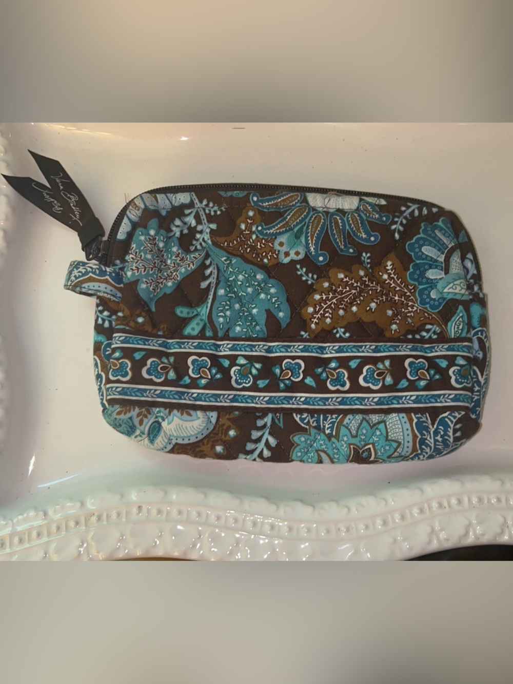 Vera Bradley Small Cosmetic Wristlet in the Java Blue pattern
